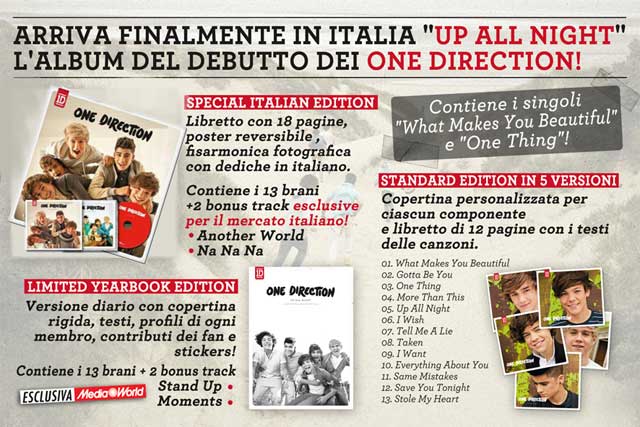 One Direction Up All Night versioni disponibili