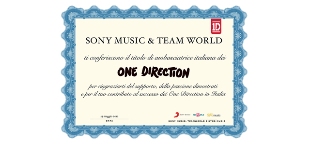 One Direction Certificato Ambasciatrice