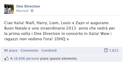 Facebook One Direction auguri Italia