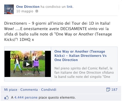 One Direction facebook messaggio