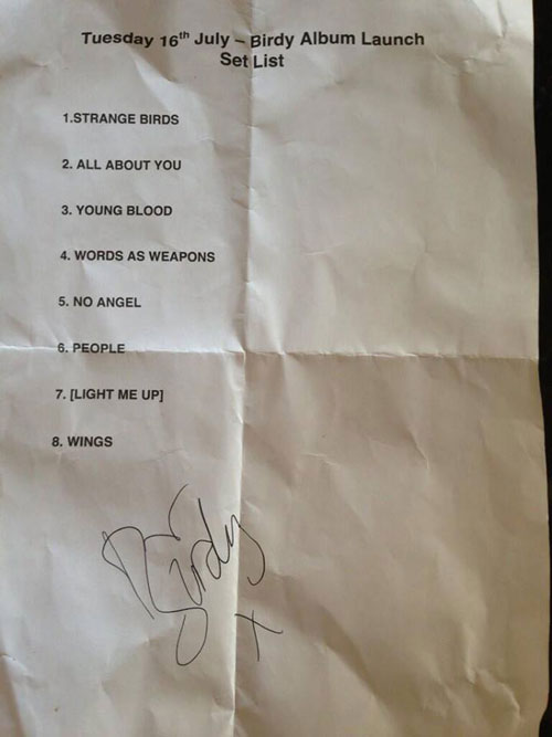 Birdy set list Londra