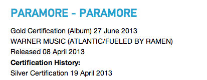 disco d'oro Paramore