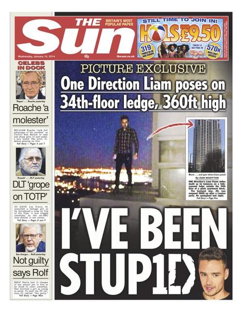 liam payne prima pagina the sun