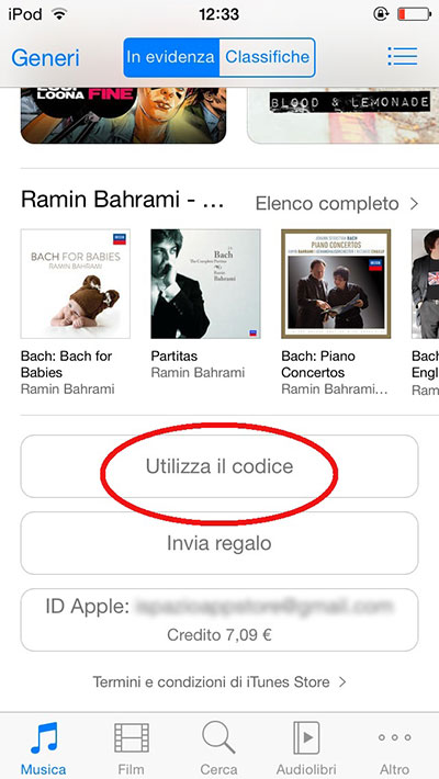 itunes utilizza codice