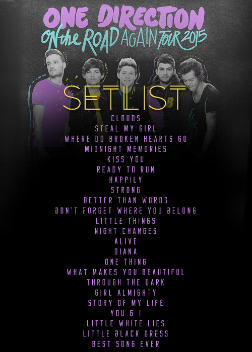 One Direction Tour Setlist One Direction Tour Setlist
