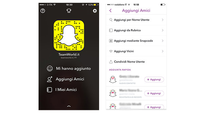 Snapchat aggiungi amici