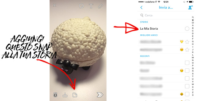 aggiungi snap tua storia