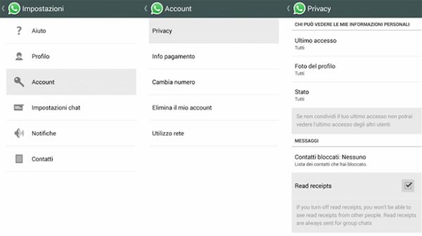 WhatsApp disattivare spunte blu Android