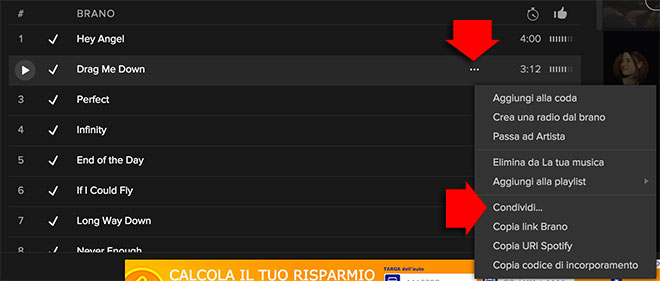 Spotify condividi brano 1D