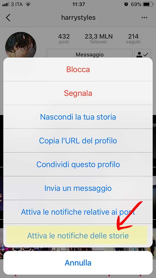 Notifiche Instagram Storie