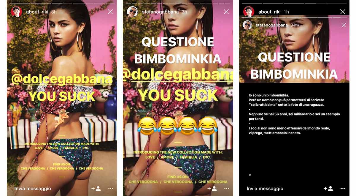 RIKI Stefano Gabbana messaggi