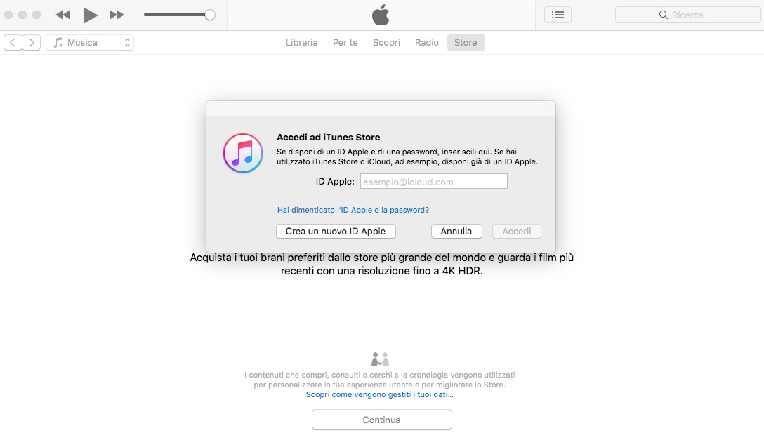 creare id apple su itunes