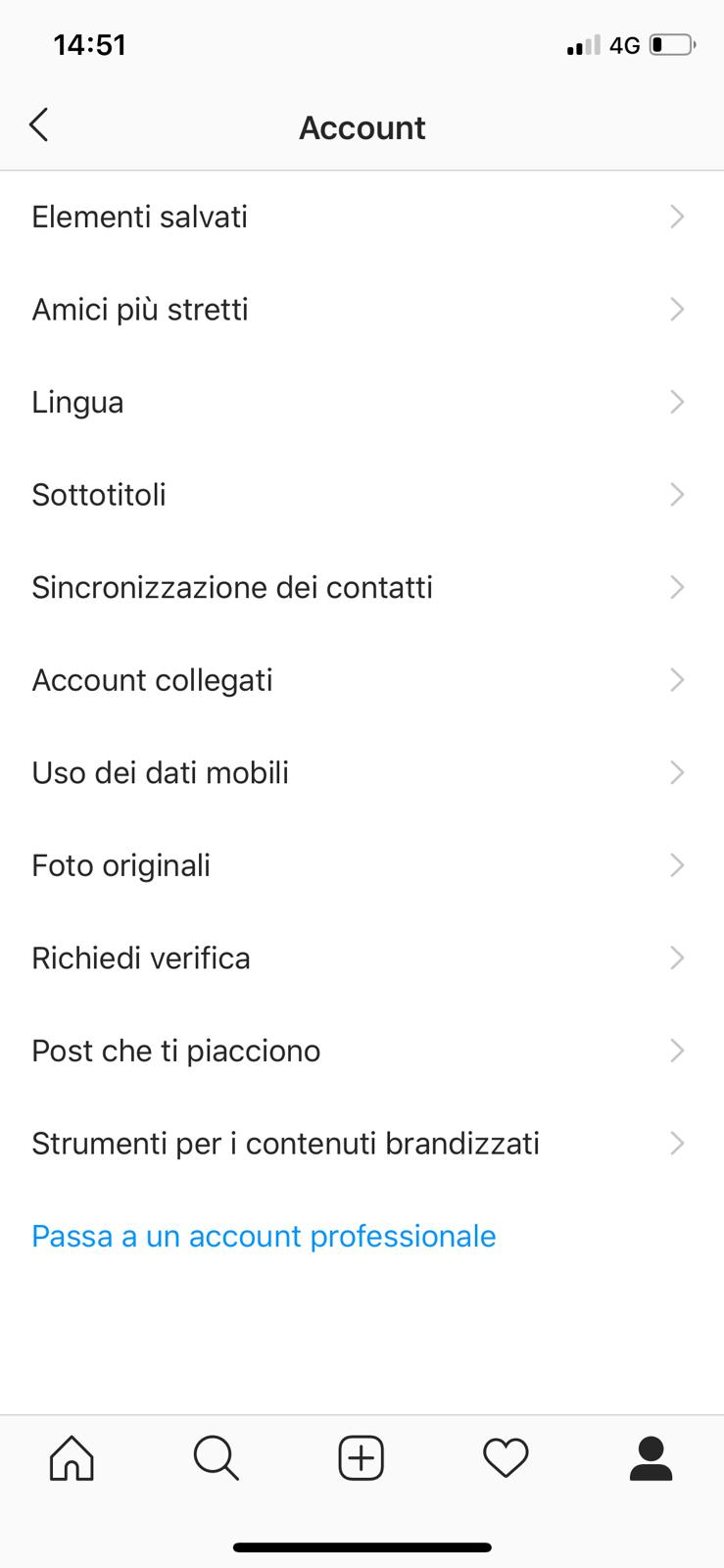 schermata account Instagram