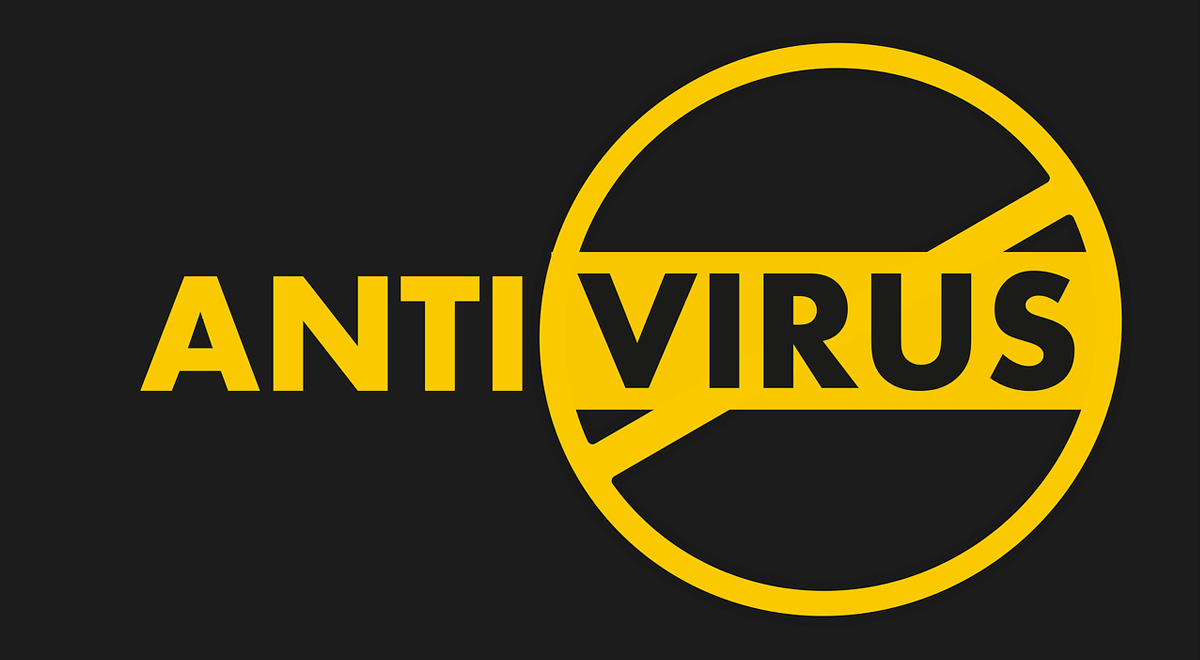 scritta antivirus in nero e giallo su sfondo nero alternato al giallo