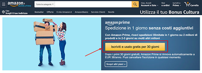 Come fare per avere l'abbonamento ad Amazon Prime gratis