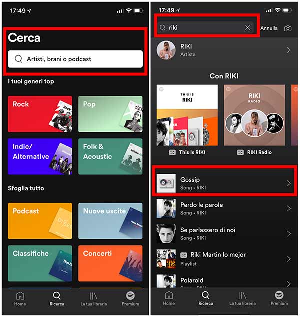 Cercare Musica su Spotify