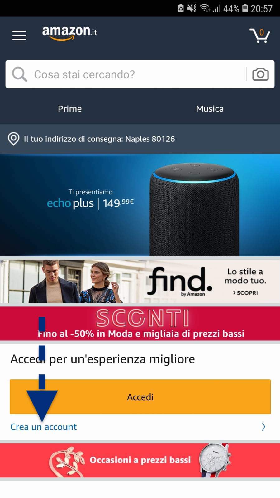 accedi ad amazon smartphone