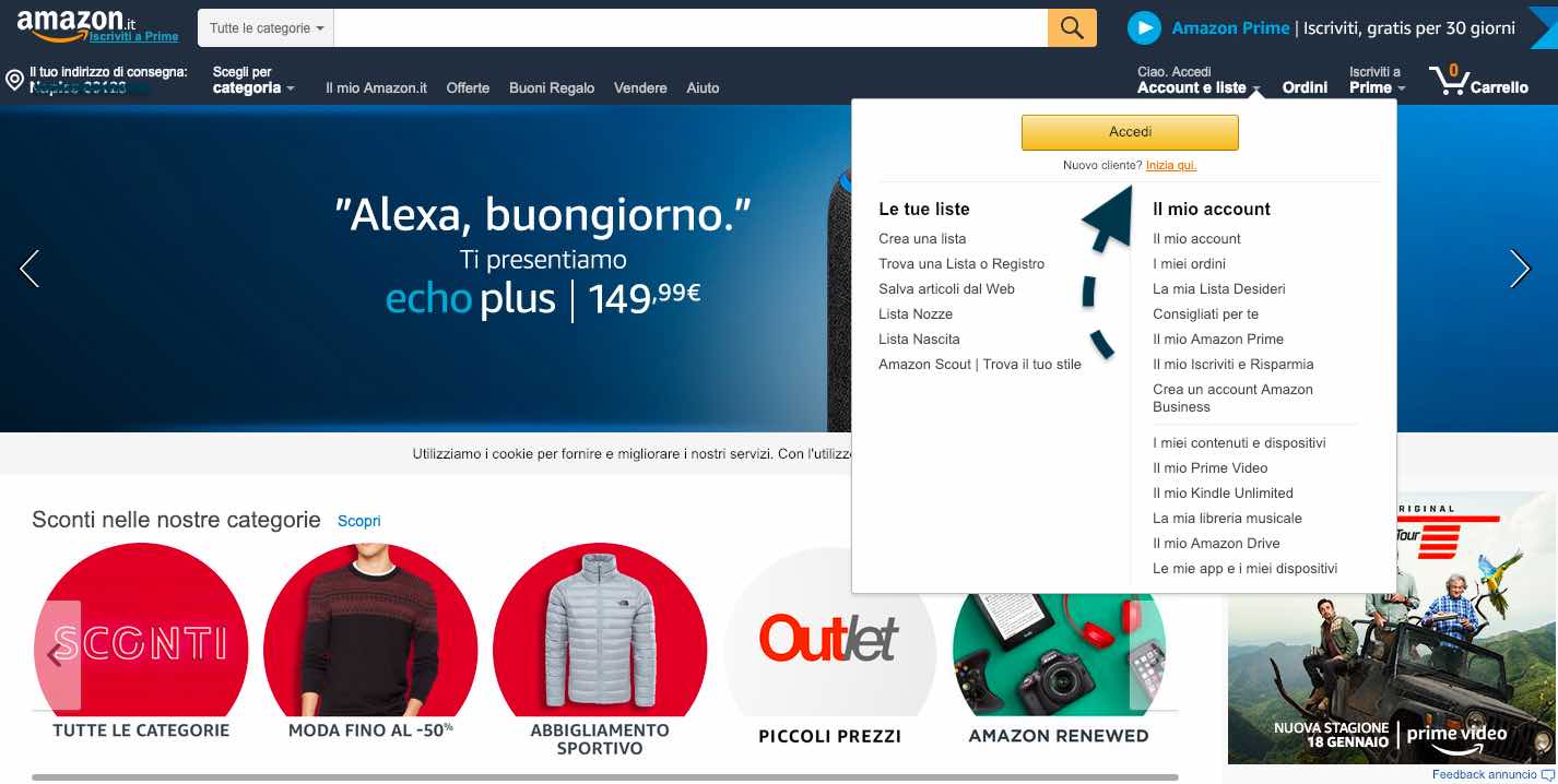 accedi ad amazon