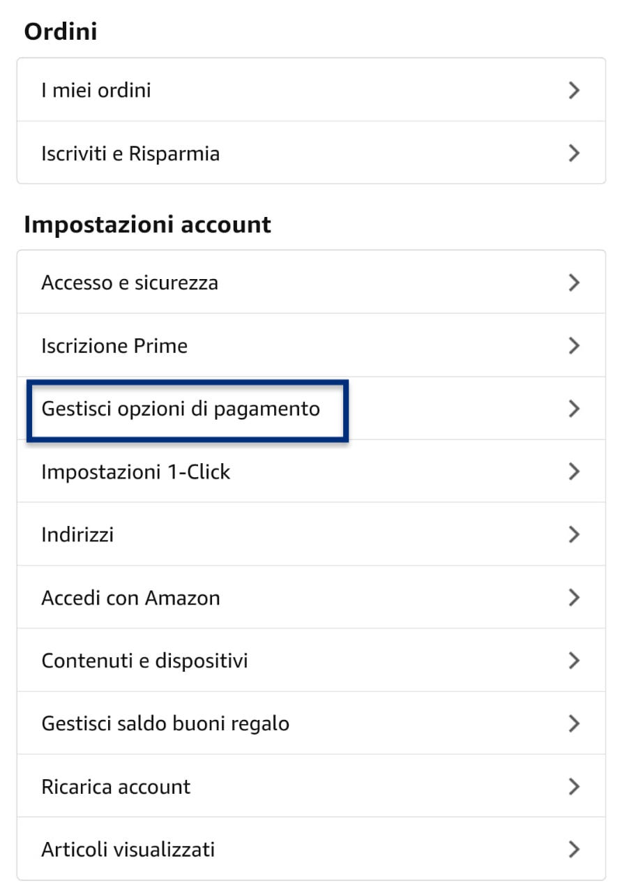 gestisci account amazon