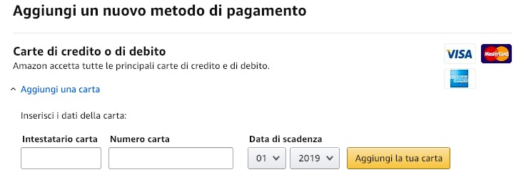 metodo di pagamento amazon