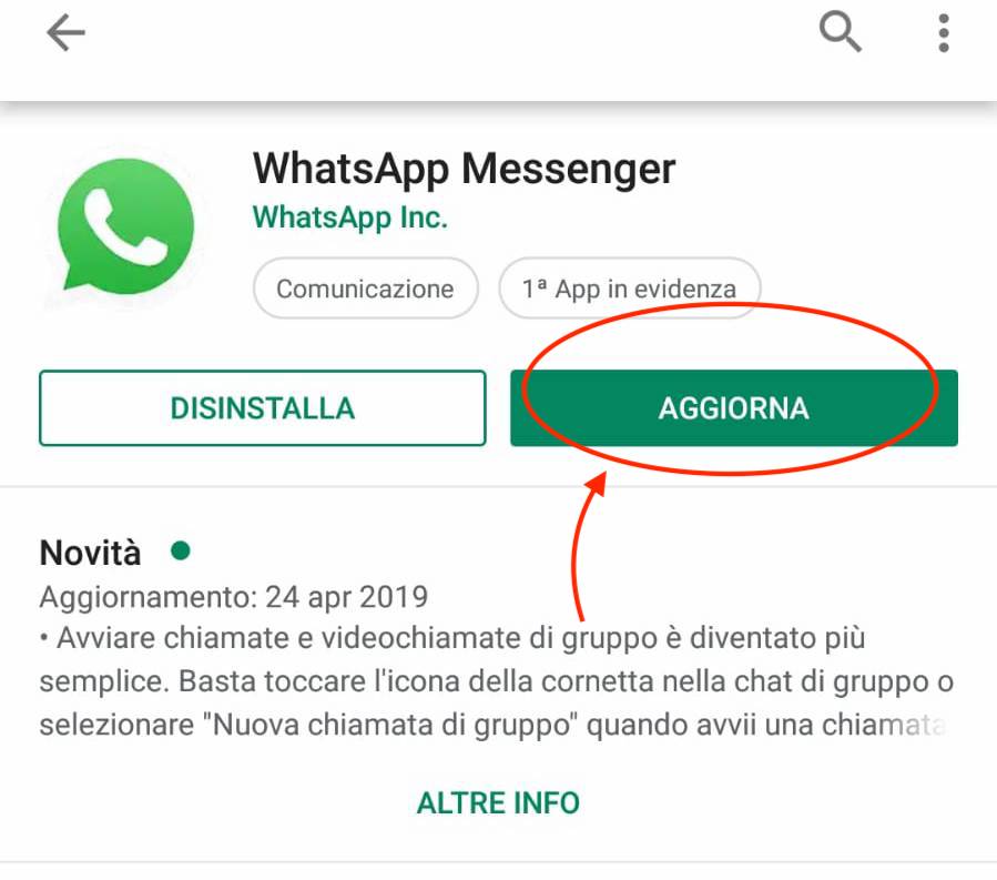 aggiornamento whatsapp su android