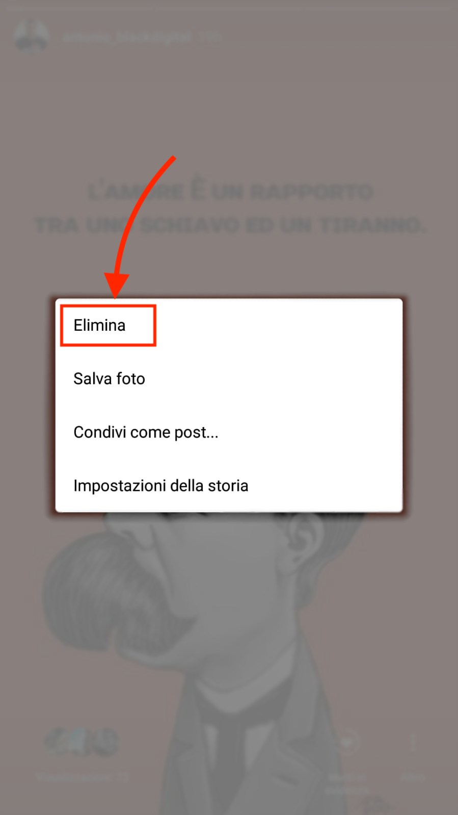 cancellare storia instagram