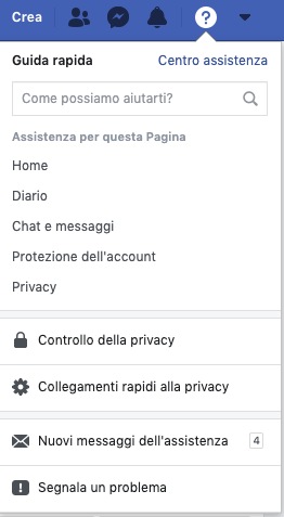 menu aiuto facebook