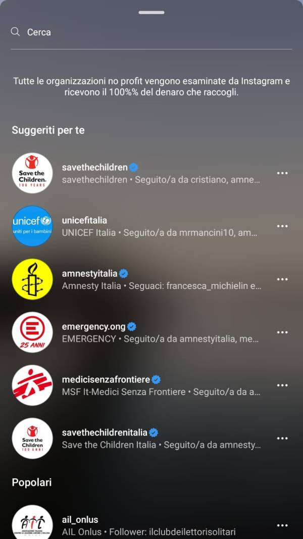 organizzazioni no profit instagram