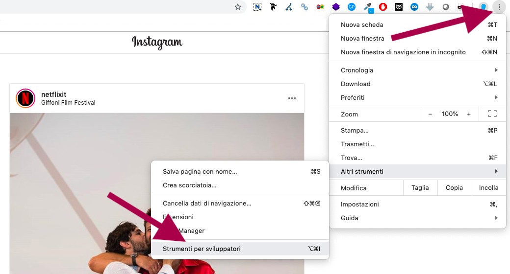 strumenti sviluppatori chrome