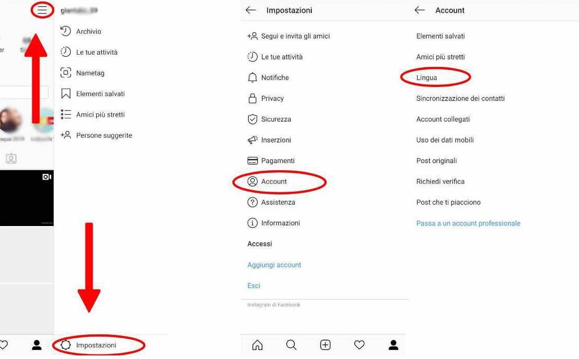 cambiare lingua Instagram su smartphone