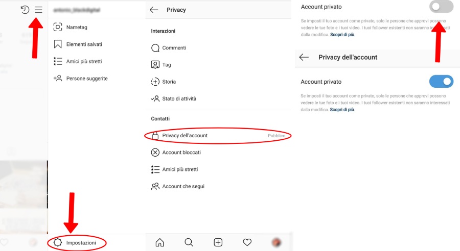 come rendere il profilo privato instagram su android