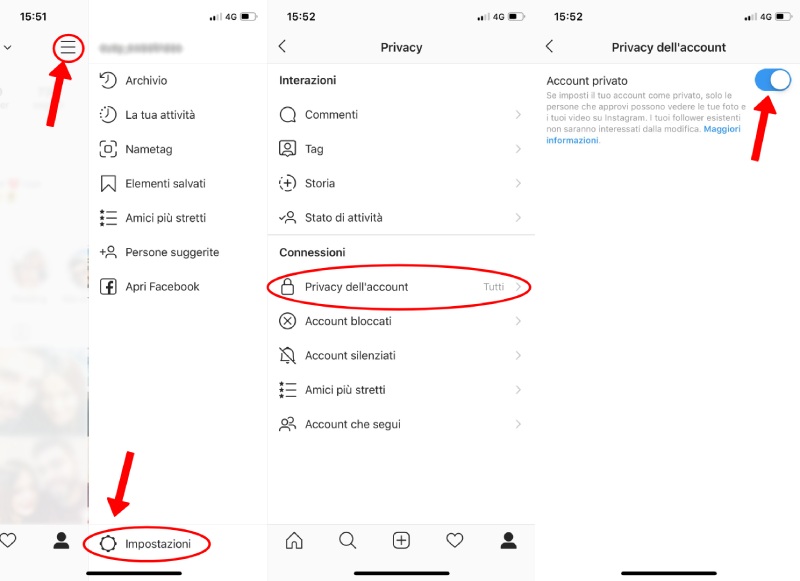 mettere profilo privato Instagram su iOS