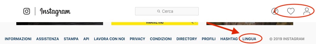 modificare lingua instagram su pc