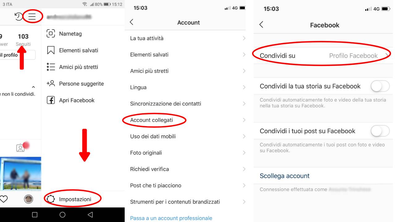 collegare instagram a facebook android