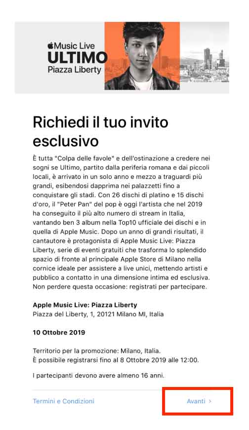 Ultimo Apple Music Live biglietti