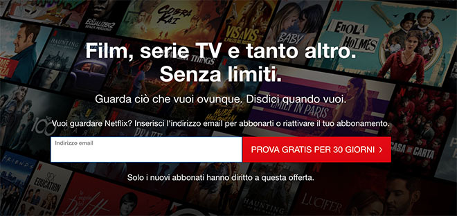 Netflix prova gratis 30 giorni