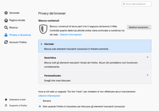 blocco contenuti mozilla