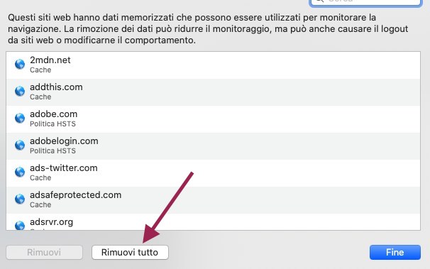 cancellare cookie safari pc