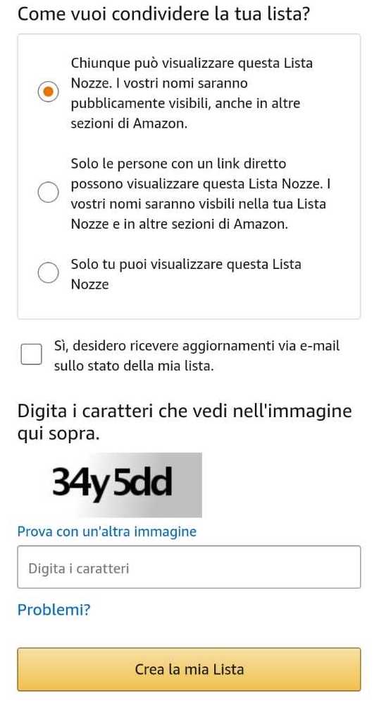 condivisione lista nozze