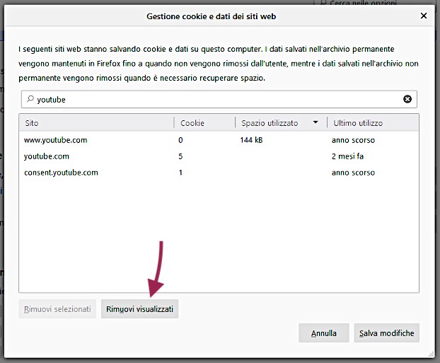 rimuovere cookie su mozilla