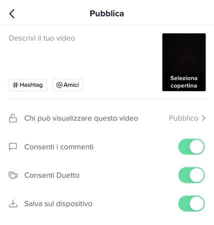 TikTok scritte copertina