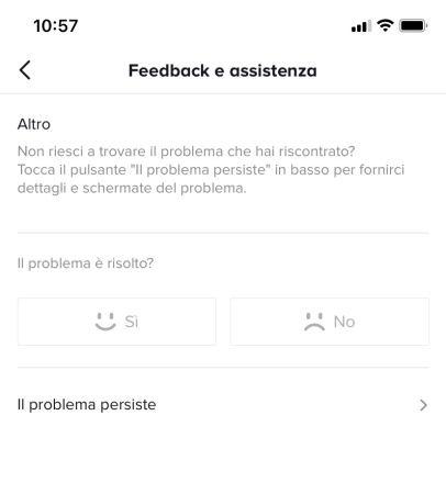 Segnala un problema TikTok