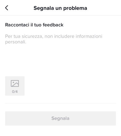 Segnala un problema TikTok. 2PNG