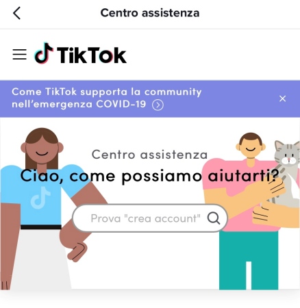 TikTok centro assistenza 