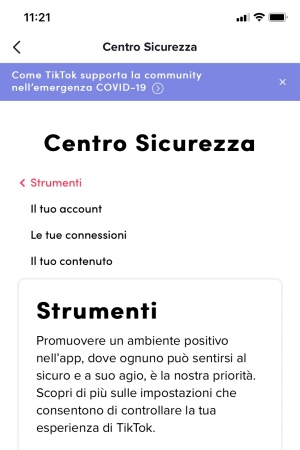 TikTok centro sicurezza