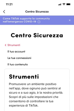 TikTok centro sicurezza