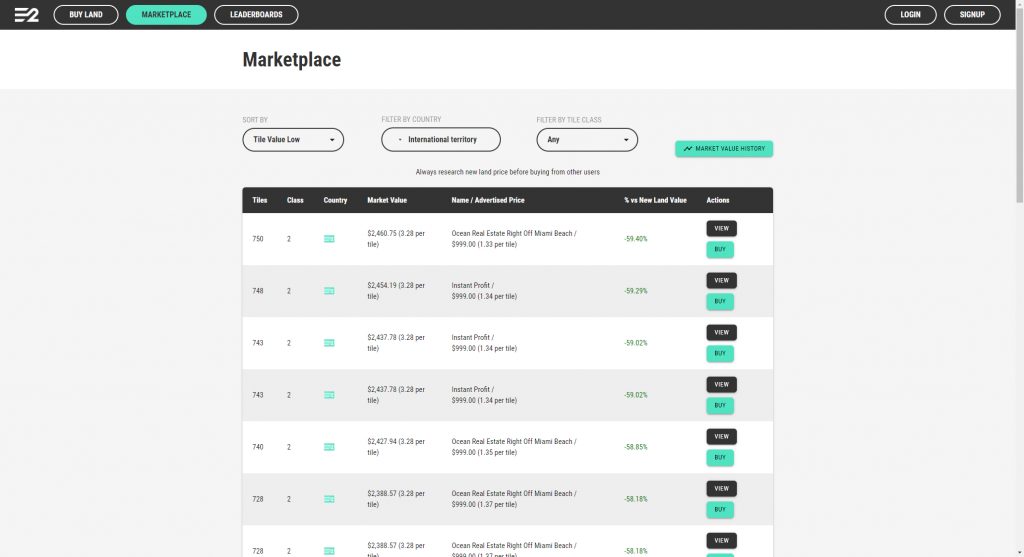 Earth 2 marketplace