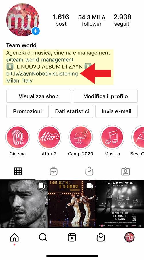 Link in bio instagram dove si trova