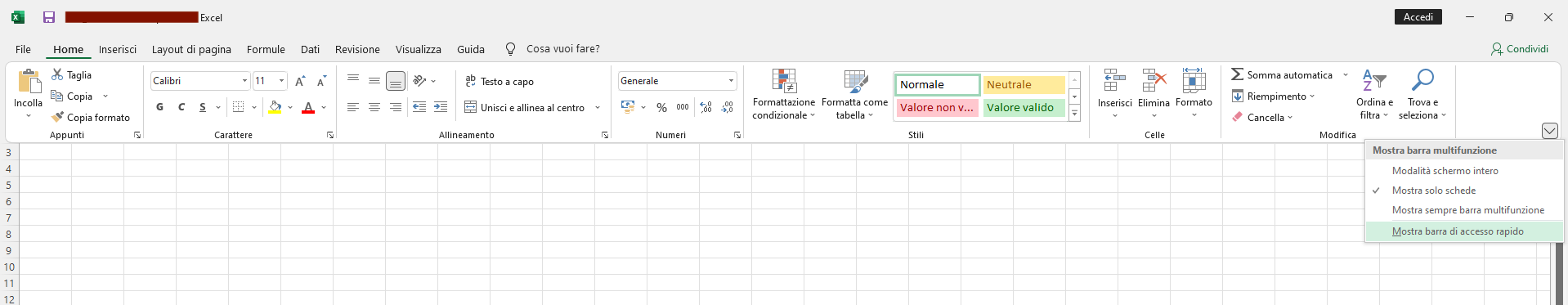 Excel annullare ultima azione