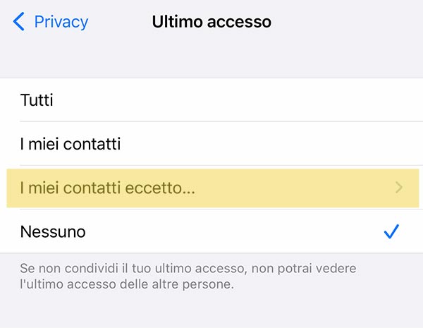 WhatsApp i miei contatti eccetto